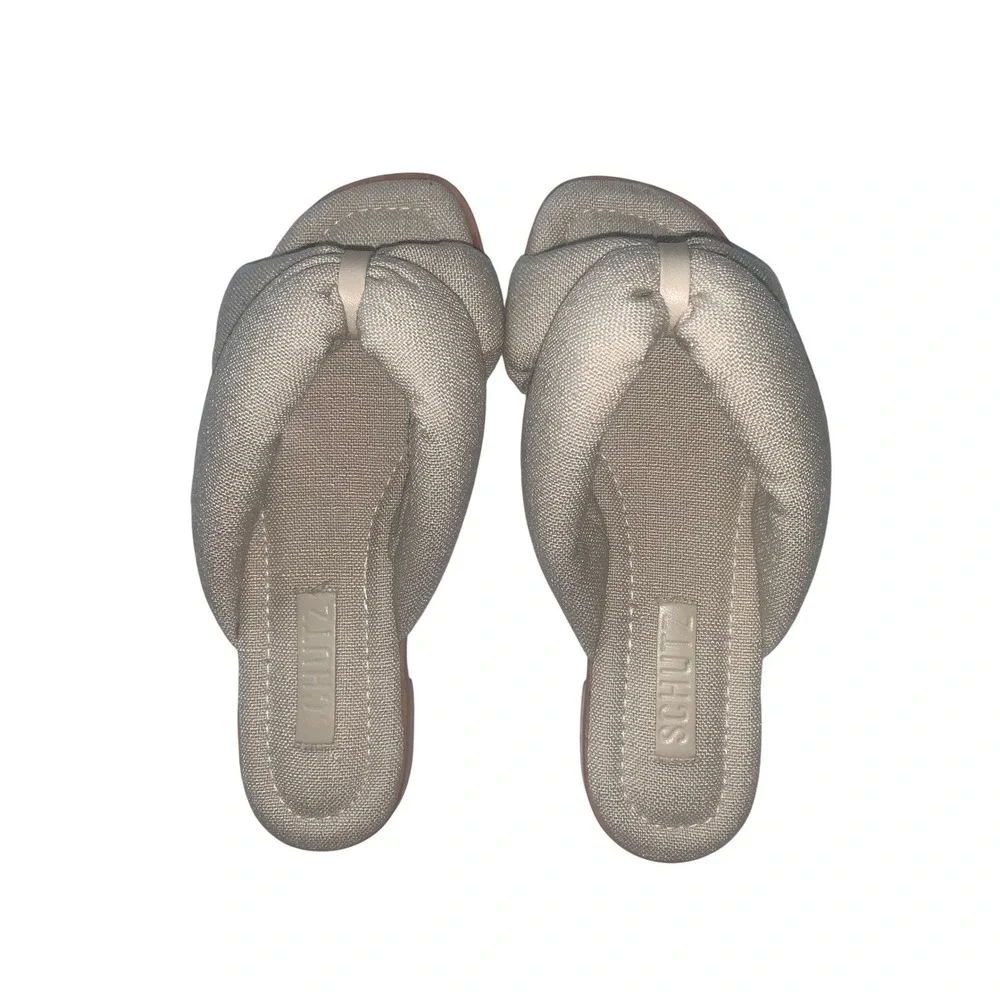 SCHUTZ Fairy Casual Linen Sandals Oyster Square Toe Sandal Size 5B With Dust Bag